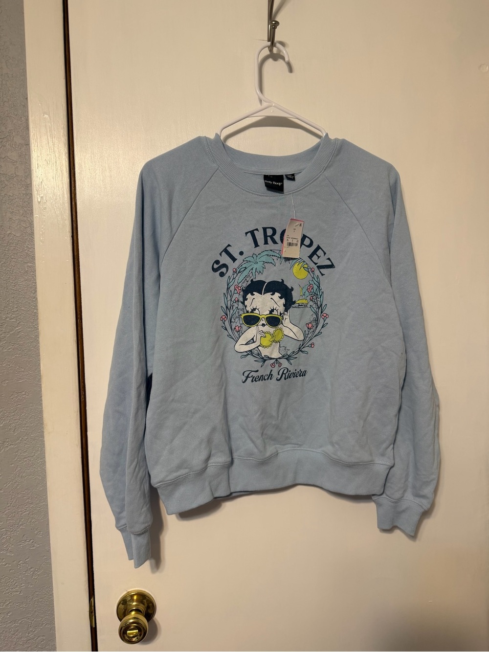Betty Boop Light Blue Graphic Crewneck Sweatshirt